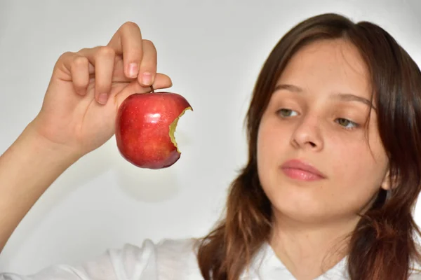 Retrato Niña Manzana — Foto de Stock