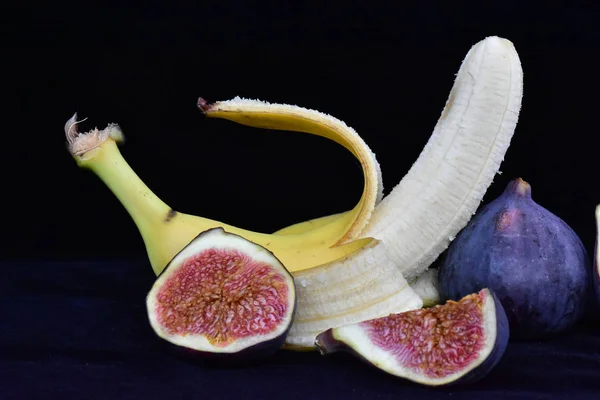 Banan Och Fikon Närbild — Stockfoto