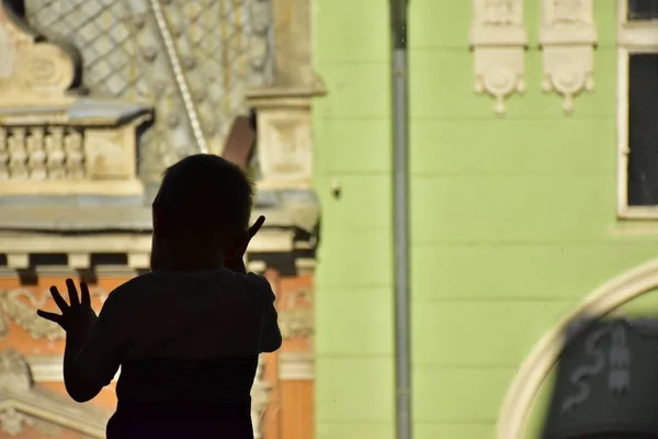 Baby Silhouette Window Landscape — Stock Photo, Image