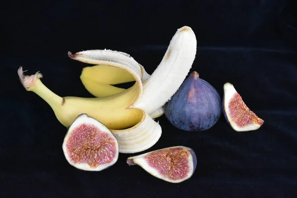 Banan Och Fikon Närbild — Stockfoto