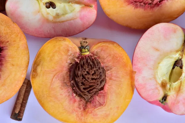 Peaches Apples White Background — Stock Photo, Image