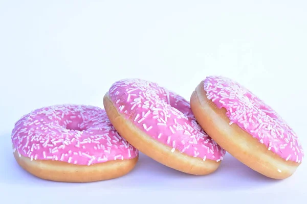 Beignets Avec Glaçure Rose Gros Plan — Photo