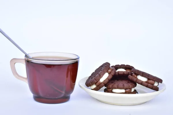 Šálek Kávy Čokolády Čip Cookies — Stock fotografie
