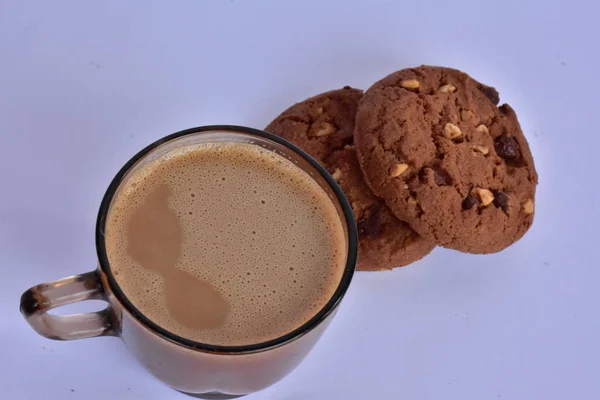 Filiżanka Kawy Czekolady Chip Cookies — Zdjęcie stockowe