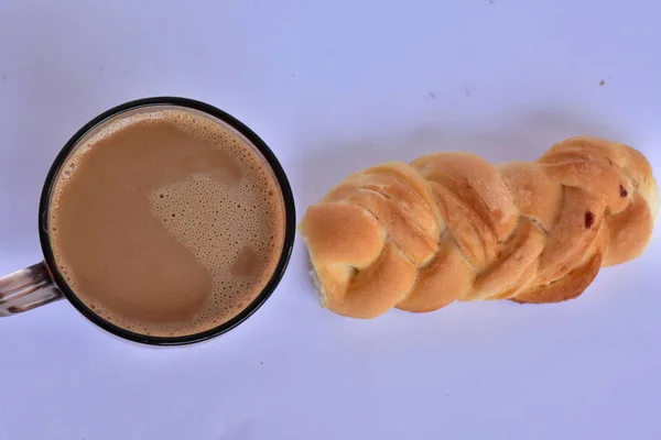 Kaffee Mit Heißen Brötchen Aus Nächster Nähe — Stockfoto