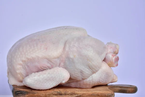 Gros Poulet Cru Sur Planche Bois — Photo