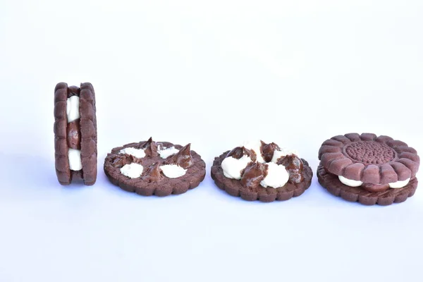 Chocolade Koekjes Met Witte Room — Stockfoto