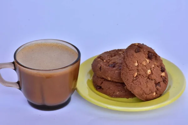 Eine Tasse Kaffee Und Schokoladenkekse — Stockfoto