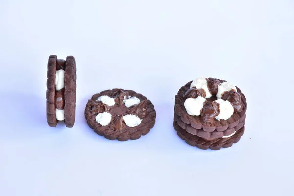 Шоколадне Печиво Білим Кремом — стокове фото