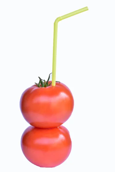 Pomidory Słomą Koncepcja Soku Pomidorowego — Zdjęcie stockowe