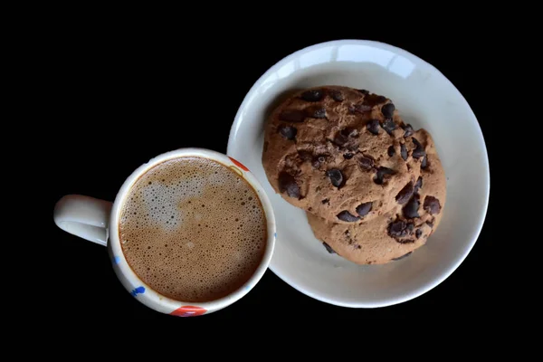 Eine Tasse Kaffee Und Schokoladenkekse — Stockfoto