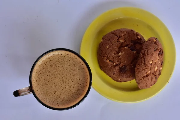 Eine Tasse Kaffee Und Schokoladenkekse — Stockfoto