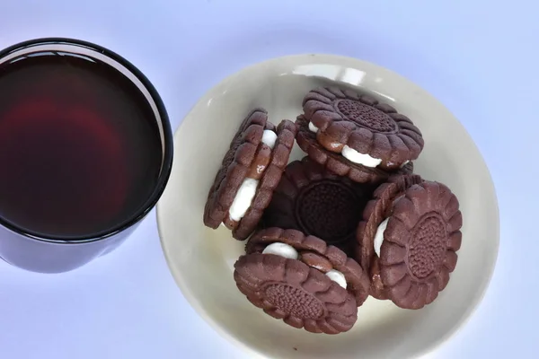Uma Xícara Biscoitos Café Chocolate — Fotografia de Stock