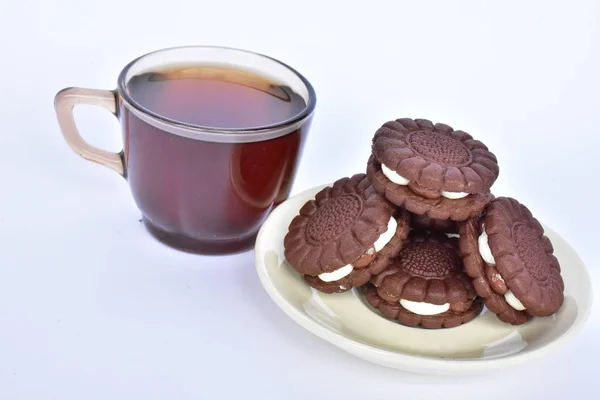 Uma Xícara Biscoitos Café Chocolate — Fotografia de Stock
