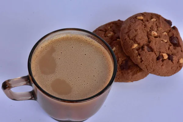 Šálek Kávy Čokolády Čip Cookies — Stock fotografie