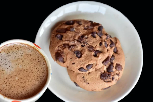 Filiżanka Kawy Czekolady Chip Cookies — Zdjęcie stockowe