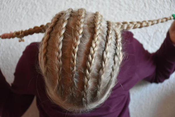 Plaited Pigtails Head Blonde — Stock Photo, Image