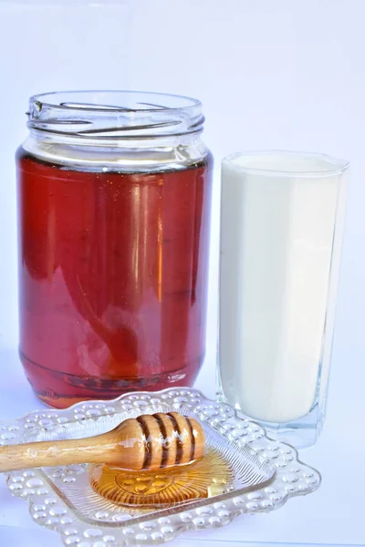 Mjölk Och Honung Närbild — Stockfoto