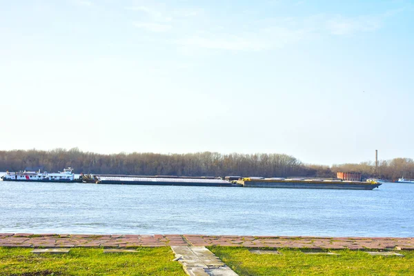 Giant Barge Moored River Daytime — Foto de Stock