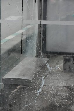 crushed, broken window glass surface 