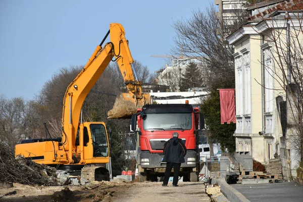 Construction Works Road Crane Heavy Machinery — Foto Stock