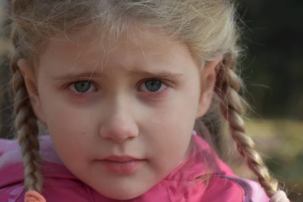 Close Portrait Sad Little Girl — Stock Photo, Image