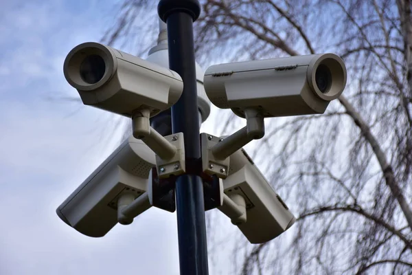 Street Light Modern Security Cameras — Fotografia de Stock