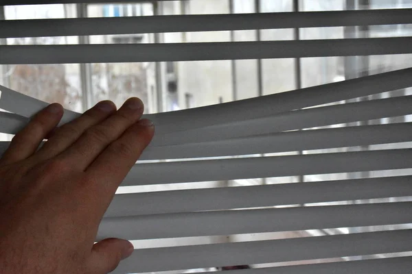 Man Hand Pulling Window Railing — Fotografia de Stock