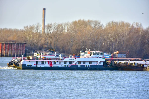 Giant Barge Moored River Daytime — Foto de Stock