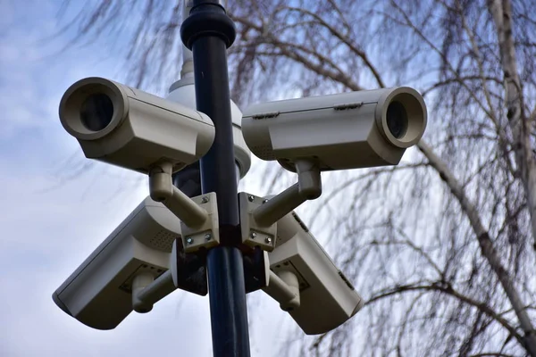 Street Light Modern Security Cameras — Fotografia de Stock