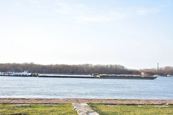 Giant Barge Moored River Daytime — Foto de Stock