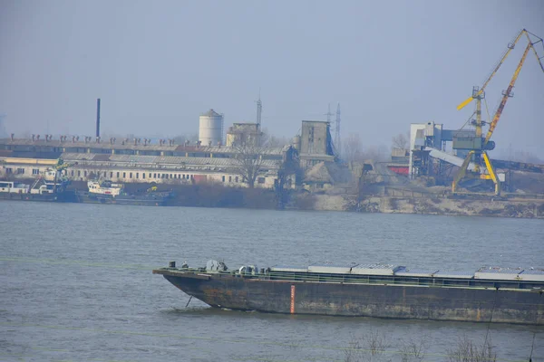 Giant Barge Moored River Daytime — Fotografia de Stock