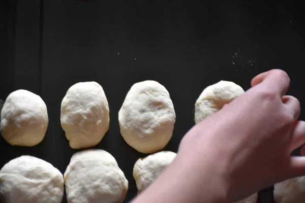 Preparação Tortas Com Repolho Frito — Fotografia de Stock