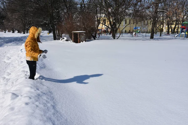 Dziewczyna Zabawy Świeżym Powietrzu Śniegu — Zdjęcie stockowe