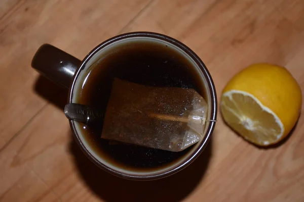 Tea Lemon Wooden Table — Stock Photo, Image
