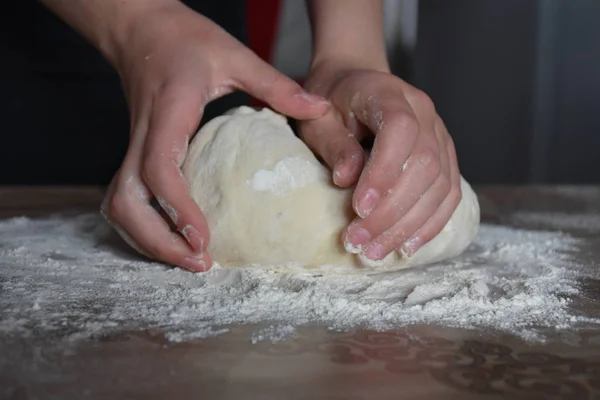 Woman Knead Dough Hands — Stock Photo, Image