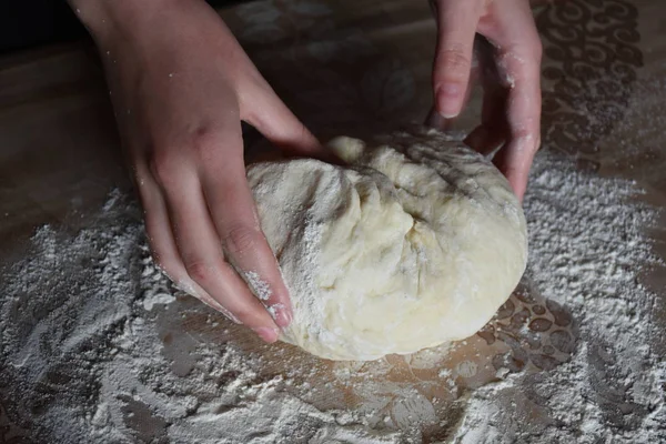 Woman Knead Dough Hands — 스톡 사진