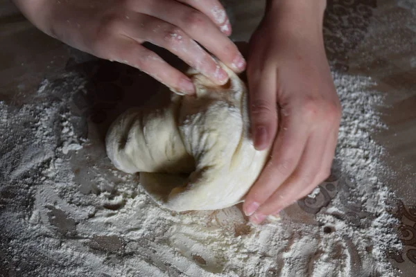 Woman Knead Dough Hands — 스톡 사진