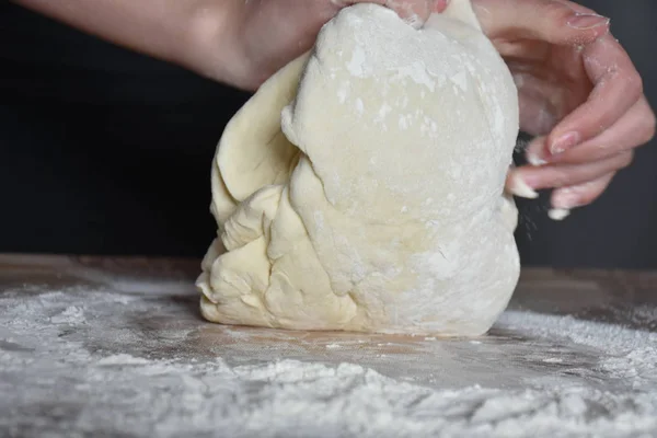 Woman Knead Dough Hands — 스톡 사진