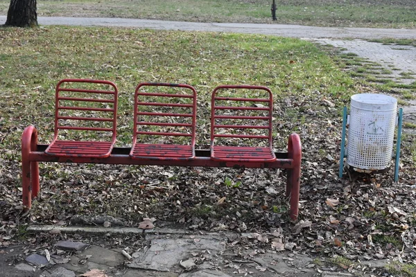 公園内の木製のベンチ — ストック写真