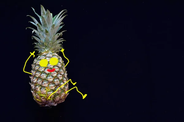 pineapple isolated on black background, cartoon art
