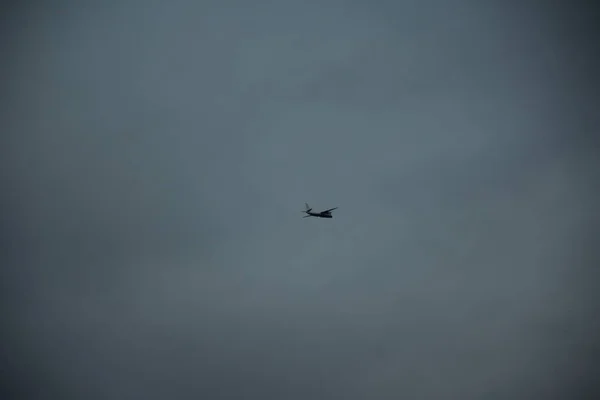 Flying Airplane Sky Clouds — Foto de Stock