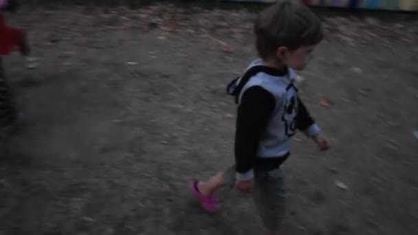 Little Happy Boy Having Fun Playground — Stock Video