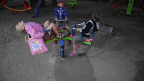 Three Happy Children Having Fun Playground — Video