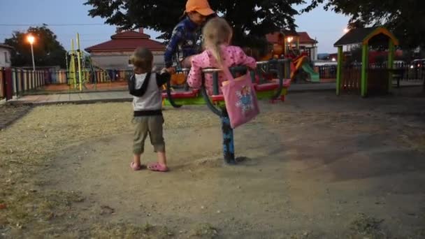 Three Happy Children Having Fun Playground — Wideo stockowe
