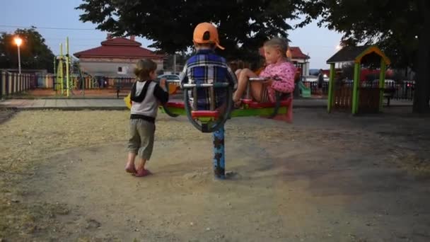 Three Happy Children Having Fun Playground — Stock Video