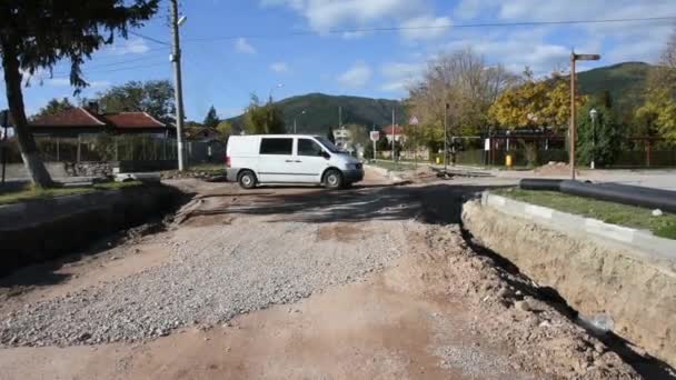 Day Time Shot Road Reconstruction Small Village — Stok video