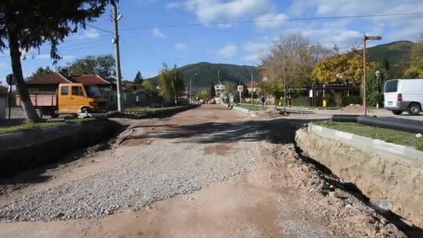 Day Time Shot Road Reconstruction Small Village — Αρχείο Βίντεο