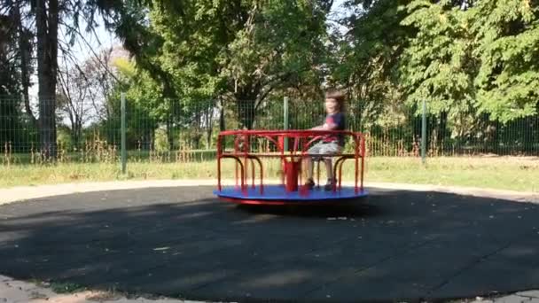 Handsome Little Boy Having Fun Playground — Wideo stockowe