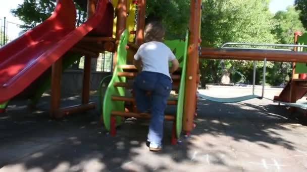 Handsome Little Boy Having Fun Playground — 비디오